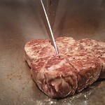 鉄板焼　季流 - ●●ステーキランチ」4,800円 (税サ込)X2人前 (①ご挨拶の一皿、②本日のスープ、③肉：国内産牛ロース 110ｇ＋フィレ 110ｇ、④野菜焼き、⑤御飯⇒ガーリックライス 変更+750円 赤出汁 香物、⑥アイスクリーム＆シャーベット、⑦コーヒー) 2018年10月