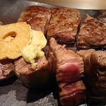 鉄板焼　季流 - ●●ステーキランチ」4,800円 (税サ込)X2人前 (①ご挨拶の一皿、②本日のスープ、③肉：国内産牛ロース 110ｇ＋フィレ 110ｇ、④野菜焼き、⑤御飯⇒ガーリックライス 変更+750円 赤出汁 香物、⑥アイスクリーム＆シャーベット、⑦コーヒー) 2018年10月