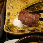 鉄板焼　季流 - ●●ステーキランチ」4,800円 (税サ込)X2人前 (①ご挨拶の一皿、②本日のスープ、③肉：国内産牛ロース 110ｇ＋フィレ 110ｇ、④野菜焼き、⑤御飯⇒ガーリックライス 変更+750円 赤出汁 香物、⑥アイスクリーム＆シャーベット、⑦コーヒー) 2018年10月