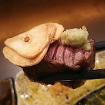 鉄板焼　季流 - ●●ステーキランチ」4,800円 (税サ込)X2人前 (①ご挨拶の一皿、②本日のスープ、③肉：国内産牛ロース 110ｇ＋フィレ 110ｇ、④野菜焼き、⑤御飯⇒ガーリックライス 変更+750円 赤出汁 香物、⑥アイスクリーム＆シャーベット、⑦コーヒー) 2018年10月