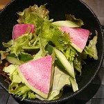 鉄板焼　季流 - ●●ステーキランチ」4,800円 (税サ込)X2人前 (①ご挨拶の一皿、②本日のスープ、③肉：国内産牛ロース 110ｇ＋フィレ 110ｇ、④野菜焼き、⑤御飯⇒ガーリックライス 変更+750円 赤出汁 香物、⑥アイスクリーム＆シャーベット、⑦コーヒー) 2018年10月