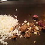 鉄板焼　季流 - ●●ステーキランチ」4,800円 (税サ込)X2人前 (①ご挨拶の一皿、②本日のスープ、③肉：国内産牛ロース 110ｇ＋フィレ 110ｇ、④野菜焼き、⑤御飯⇒ガーリックライス 変更+750円 赤出汁 香物、⑥アイスクリーム＆シャーベット、⑦コーヒー) 2018年10月