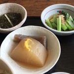 ささら - もずく おでん 小松菜おひたし