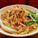 大黒天 - 鶏肉とねぎ細切りラーメン(醬油味) 750円 + 麺大盛り 100円  これンマかった！