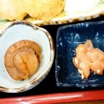 レストハウスところ - レストハウス ところ＠常呂町　帆立づくし定食　煮帆立、塩辛