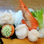 レストハウスところ - レストハウス ところ＠常呂町　帆立づくし定食　帆立刺し身