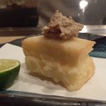 天ぷら　酒菜　醍醐 - エビトースト・レバーペーストのせ。