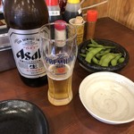 Yatai Izakaya Oosaka Mammaru - 瓶ビールと枝豆