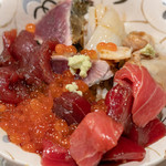 うを徳 - 2018.10 やぶれかぶれ丼（スミイカ、トロ、ハマグリ、イクラ、カツオ藁焼き、カツオ中落ち）
