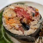 うを徳 - 2018.10 太巻き（トロ、カツオ、アンキモ、イクラ、ハマグリなど）