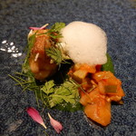 Poesia - 赤甘鯛の鱗焼き 小松菜のソース ラタトゥイユ添え