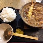 こだわり麺処 かとう - 味噌煮込みうどんセット(生麺・海老天入り)　しっかりとした塩味(えんみ)でありながら、まろみがあるおいしいお出汁の効いたスープ◎生麺はしっかりとした味噌煮込みうどんならではのコシで、最高☆☆☆　2018/10/28