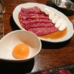 ホルモンさわ - 本日の目玉試作品の上州牛上ロースすき焼き風です！(まだメニューにはありません)