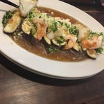 広東 - 海鮮と茄子と春雨のニンニクソース蒸し