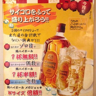 サイコロをふって出た目次第で楽しむハイボール!!