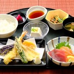 ◆天ぷら二味膳(天ぷら６種・刺身２種)