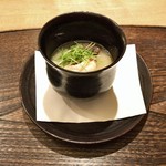 虎白 - 先付：車海老 椎茸 白味噌仕立て