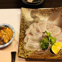 京料理　寿司ふじ - 鯛の薄造り 鮟肝ぽん酢