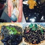 Fresh pasta or risotto with squid ink sauce