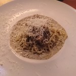 麻布Lasen - 愛媛産イノシシのラグーのキタッラ マッシュルームのポタージュと共に