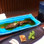 新田 - 前菜３種と子持ち鮎の煮つけ