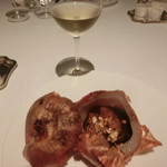 リストランテKubotsu - フランス産フォアグラのソティー　ローストした玉ねぎと黒トリュフのソース、パカッ