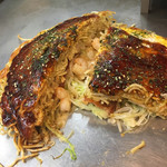 Hiroshima sutairu okonomiyaki kujira - 肉玉+エビトッピングのダブル