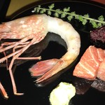 Suship - １０８００円のお料理。ボタン海老と大トロのお造り。立派なサイズの海老は、新鮮さも文句なく、とても美味しくいただきました（╹◡╹）