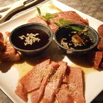 焼肉 煉瓦 - 至高の肉盛４種　幻カルビ・山賊ステーキ・中落カルビ・塩角ハラミ