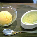 サンテ - かぼちゃとココナッツのアイスクリーム、モロヘイヤのプリン