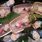 あらし山吉兆 - お造り（トロ、松皮鰈、つぶ貝）☆