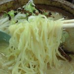 桜島鹿児島ラーメン - 鹿児島ラーメン(大盛)、麺持ち上げ