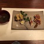 鰻はし本 - 鼈のかき揚げと鹿カツ