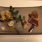 鰻はし本 - 鼈のかき揚げと鹿カツ