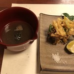 鰻はし本 - 鼈のかき揚げに鼈出汁