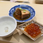 日本橋蛎殻町 すぎた - あん肝とすじこの味噌漬けとあらまさ