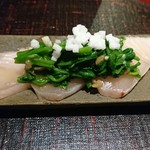 日本料理 晴山 - 鰆の炭火焼き金山寺みそ和え、せりと長芋