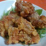 中華料理 唐韻 - ＜小炒肉菜＞乾炸鶏（若鶏の唐揚げ）＠580円。