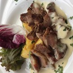 Charcoal-grilled Yamagata pork shoulder loin with Parmesan cheese sauce