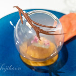 代官山ASO チェレステ - 福岡県産「秋王」と岩手県帆立のマリネ フォアグラのテリーヌと自家製リコッタチーズ 淡海昔玄米酢と羅臼産昆布のジュレ 瞬間燻製で仕上げて