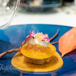 代官山ASO チェレステ - 福岡県産「秋王」と岩手県帆立のマリネ フォアグラのテリーヌと自家製リコッタチーズ 淡海昔玄米酢と羅臼産昆布のジュレ 瞬間燻製で仕上げて