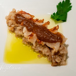 代官山ASO チェレステ - 無農薬玄米とはだか玄麦のパルミジャーノリゾット オマール海老のメダリガーネ 2種のオイルの食べ比べ