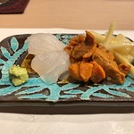 うを徳 - 平目 + 雲丹 + 独活 酢味噌和え