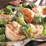 Creamy garlic grilled shrimp and broccoli