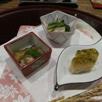 日本料理 とくを - 先付(小鮎煮付、おひたし、他)