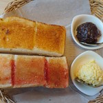 珈琲所コメダ珈琲店 - モーニングセット、トーストはバターとジャム、たまごペーストとおぐらあん