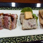 そば くら富 - 前菜5種盛り（鴨ロース・そばがきのパテ）