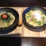 エーピージー カフェ - 明太子の和風カルボナーラうどん・イタリアン釜玉うどんカルボナーラ