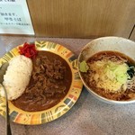 甲斐そば - 肉カレーセット、冷やしたぬき！