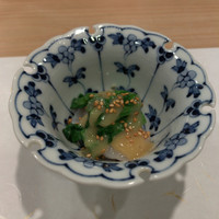 鮨 福原 - 帆立と菜の花の酢味噌がけ
